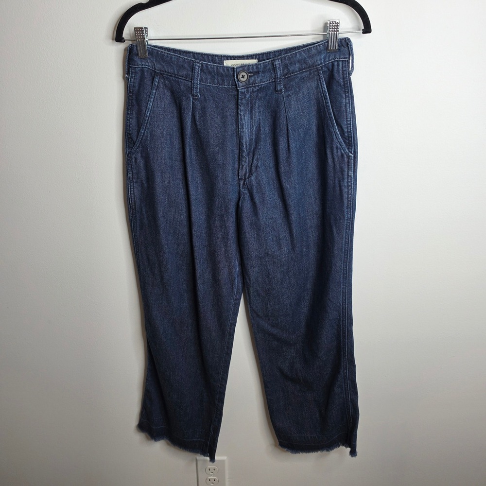 Lucky Brand Pleated Raw Hem Denim Trousers Womens 27